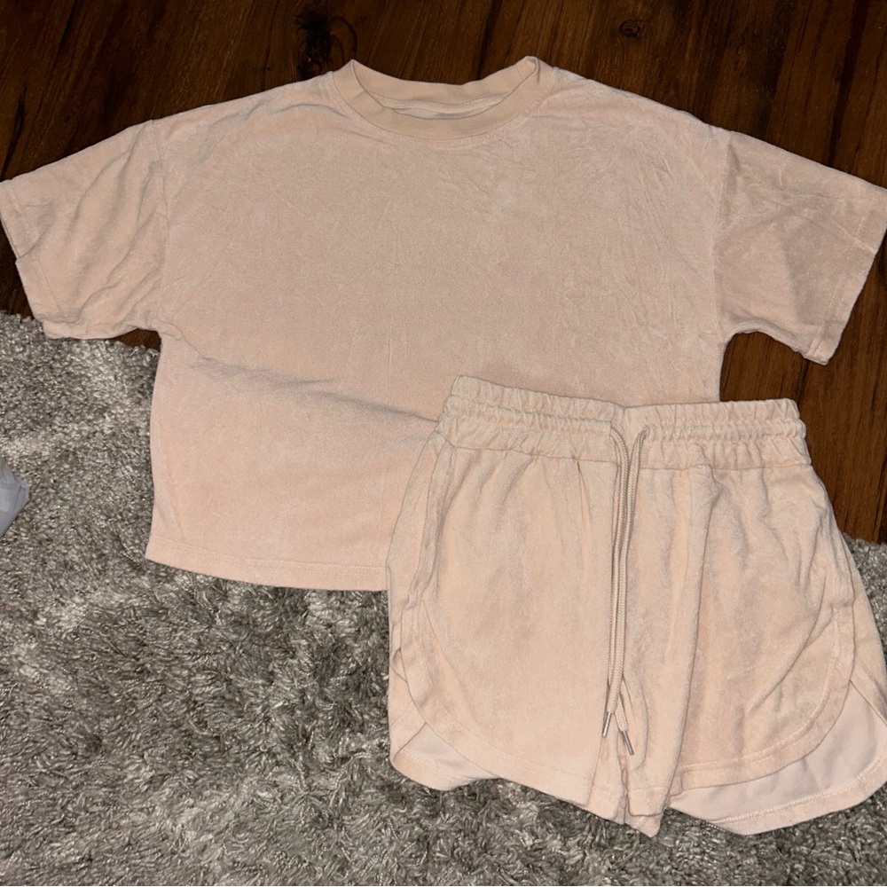 terry cloth light pink set